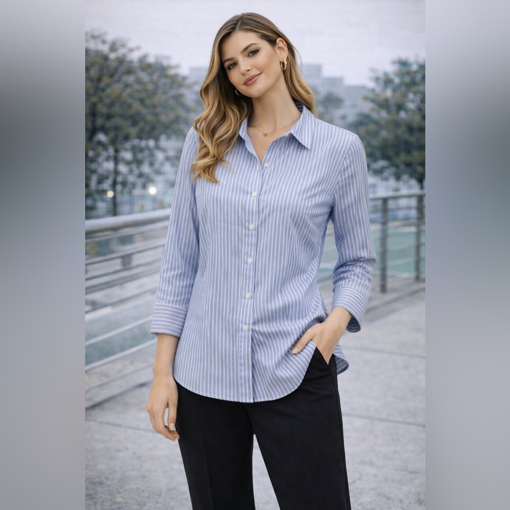 Van Heusen Blue and White Striped Button Down Shirt
